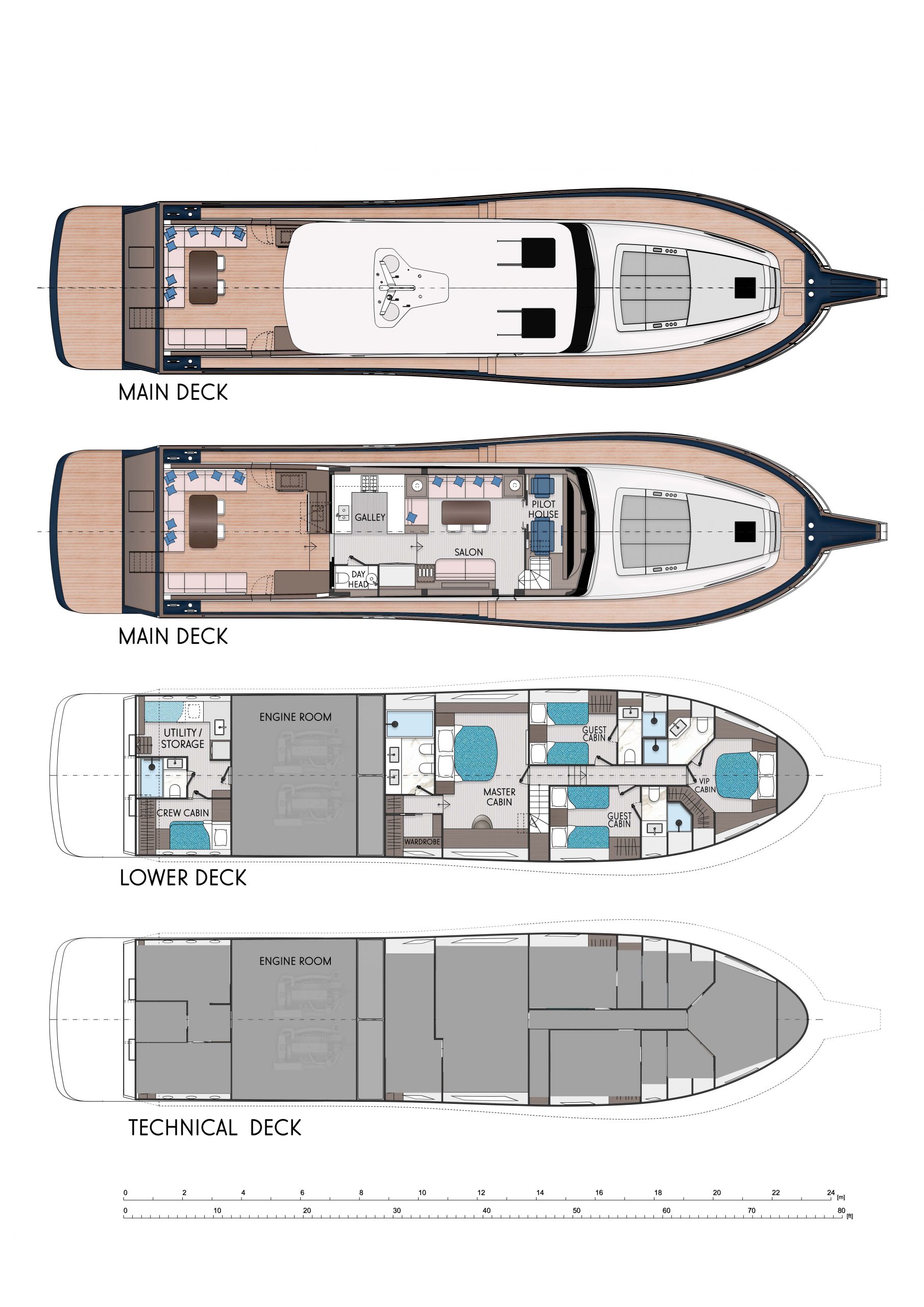 Classic Lobster Yacht COR880 Layout main deck with galley below deck
