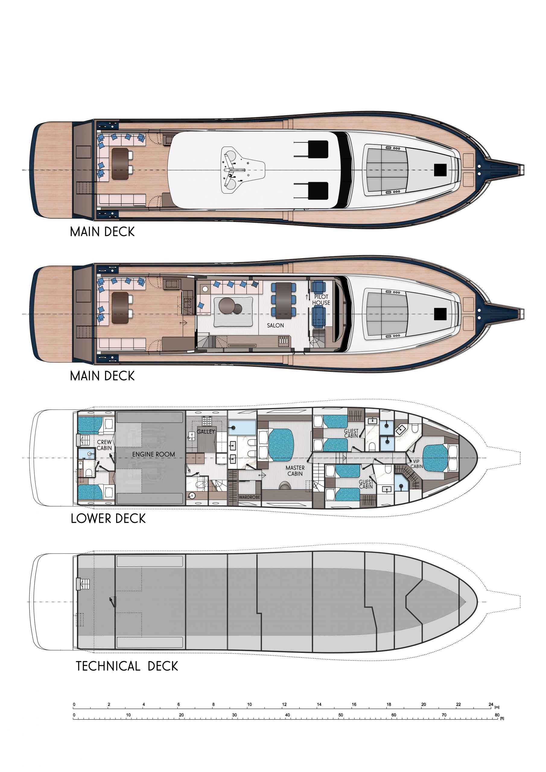 Classic Lobster Yacht COR880 Layout main deck with galley on main deck
