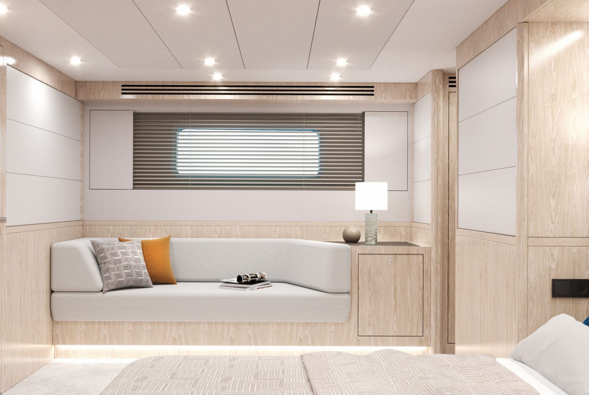 Luxury yacht interior stateroom
